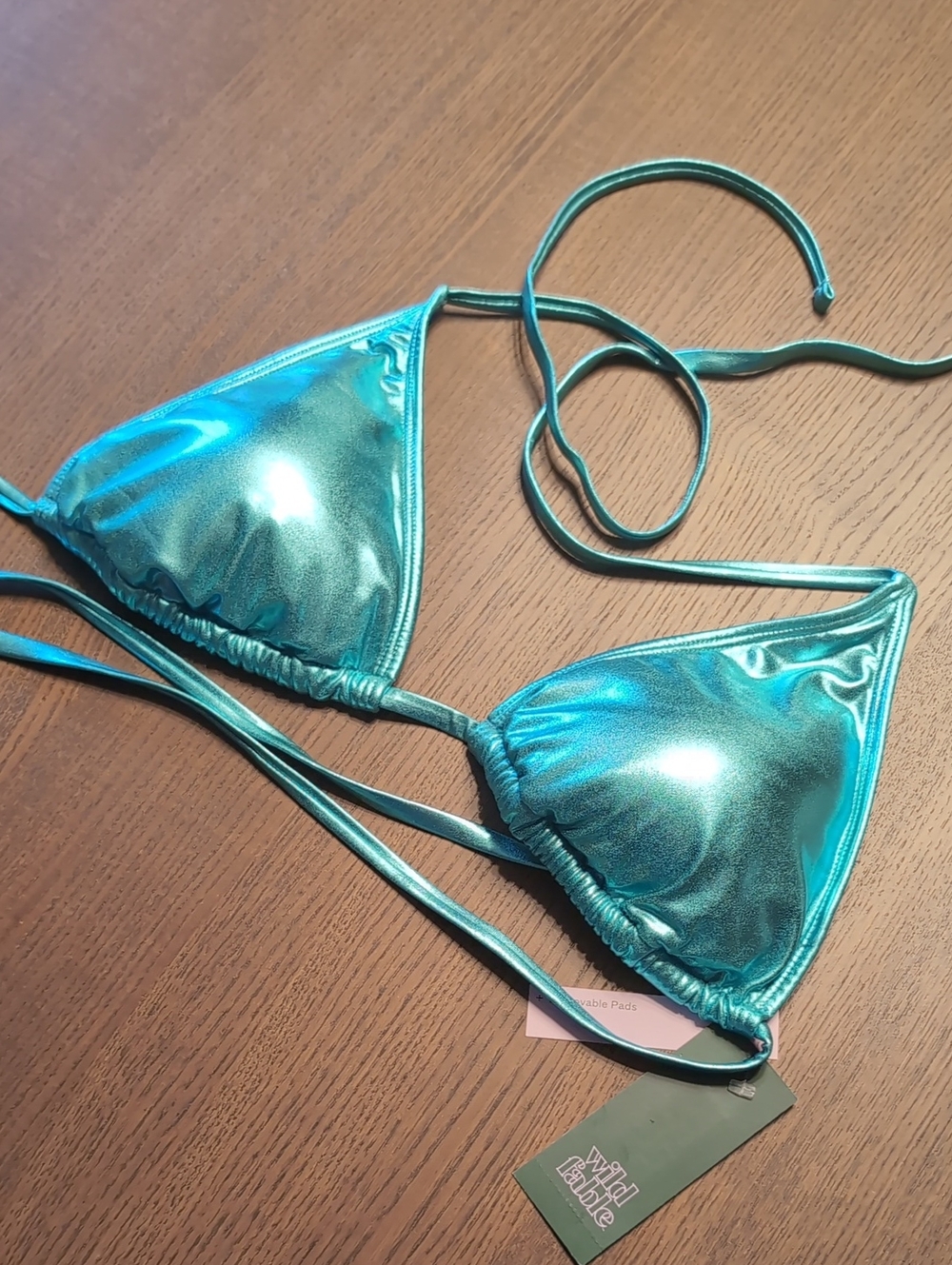 Wild Fable Metallic Teal Blue Triangle Bikini Top NWT XL